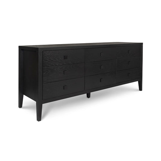 Black dresser with multiple drawers 
