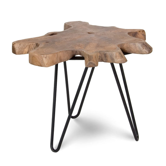 Wooden side table with black metal legs 